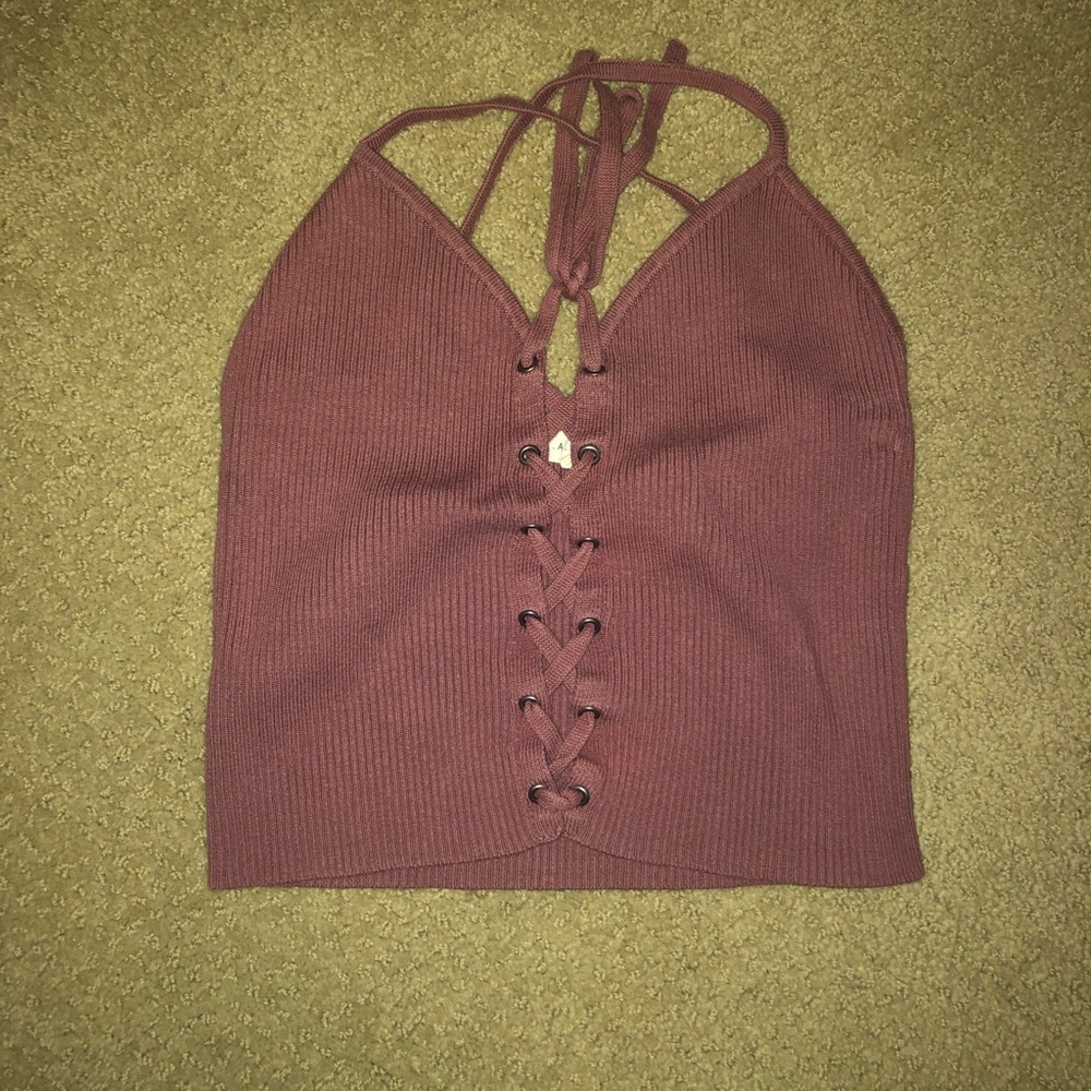 Lace-Up Dusty Rose Cropped Tank Top